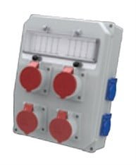 2 Adet Ip44 3x32A Ön+2 Adet Ip44 3x16A Ön+4 Adet 1x16A Yan Priz Montajlı Sigortalı Kombinasyon Kutusu(260x350mm) IP67